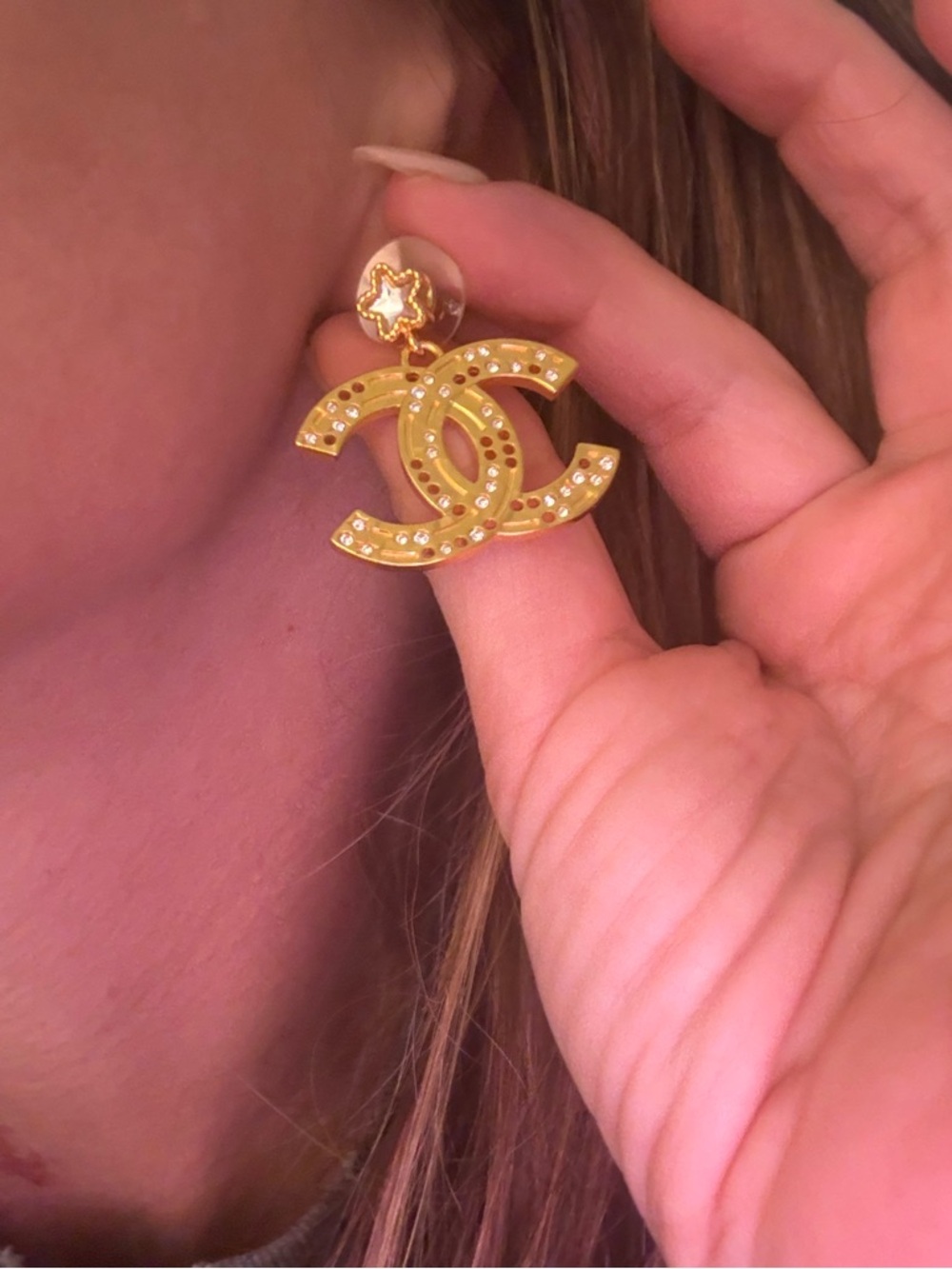 CHANEL Gold Logo Earrings - Picture 7 of 7